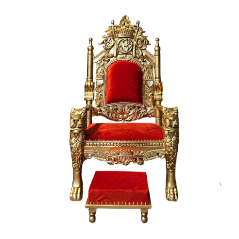 Classic Wooden Throne Chair with Velvet Seat