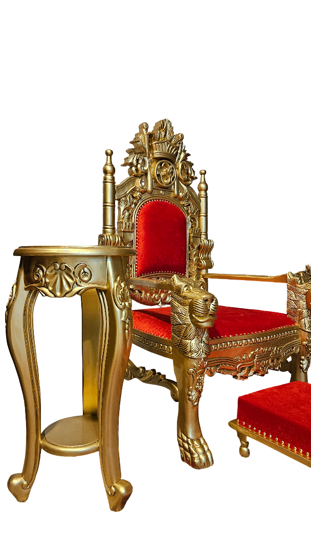 Classic Wooden Throne Chair with Velvet Seat