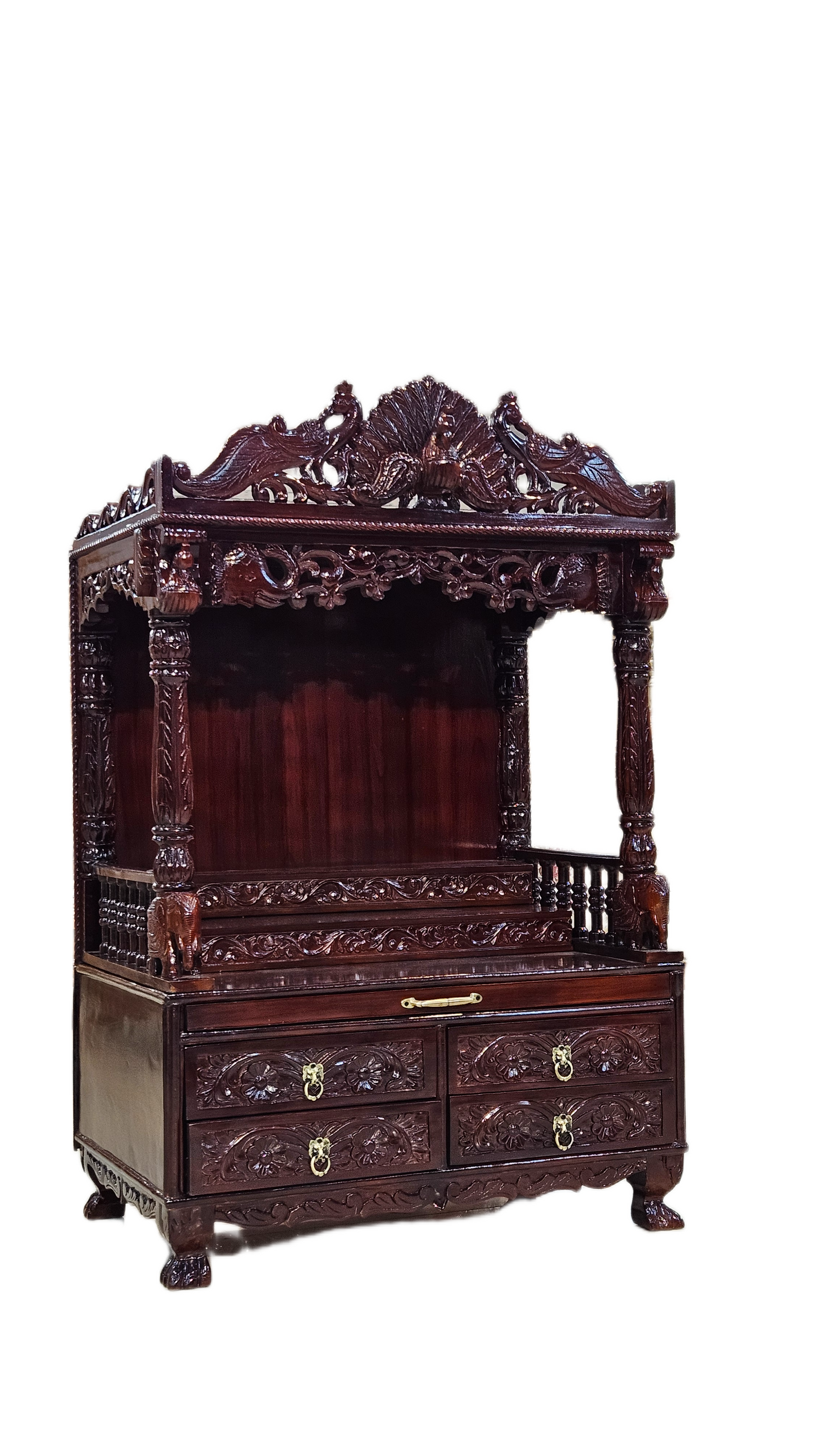 Premium Handcrafted Solid Teakwood Pooja Temple with Storage