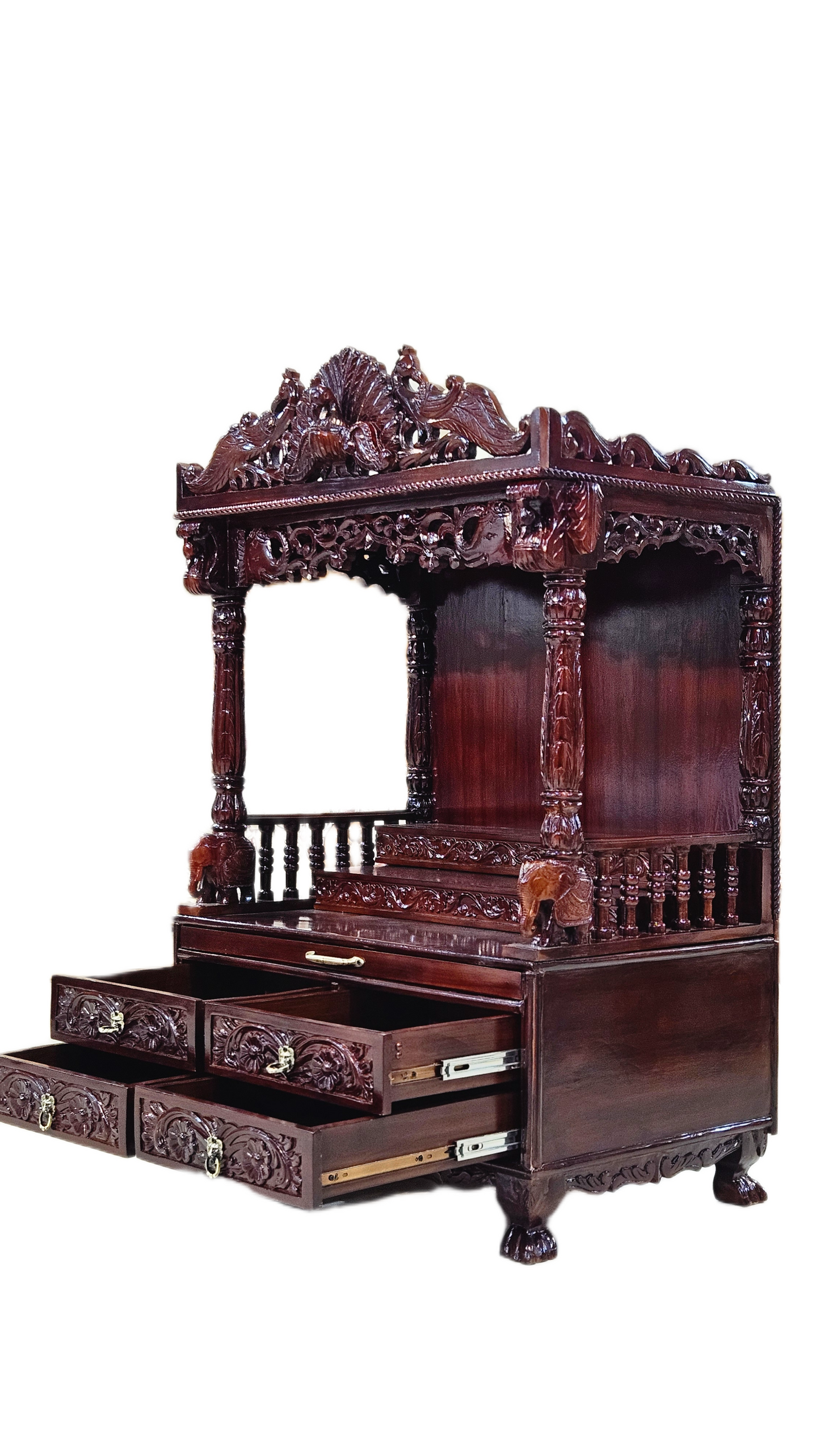 Premium Handcrafted Solid Teakwood Pooja Temple with Storage