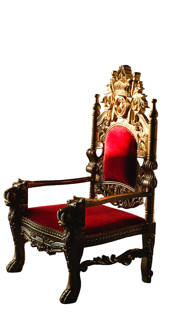 Classic Wooden Throne Chair with Velvet Seat
