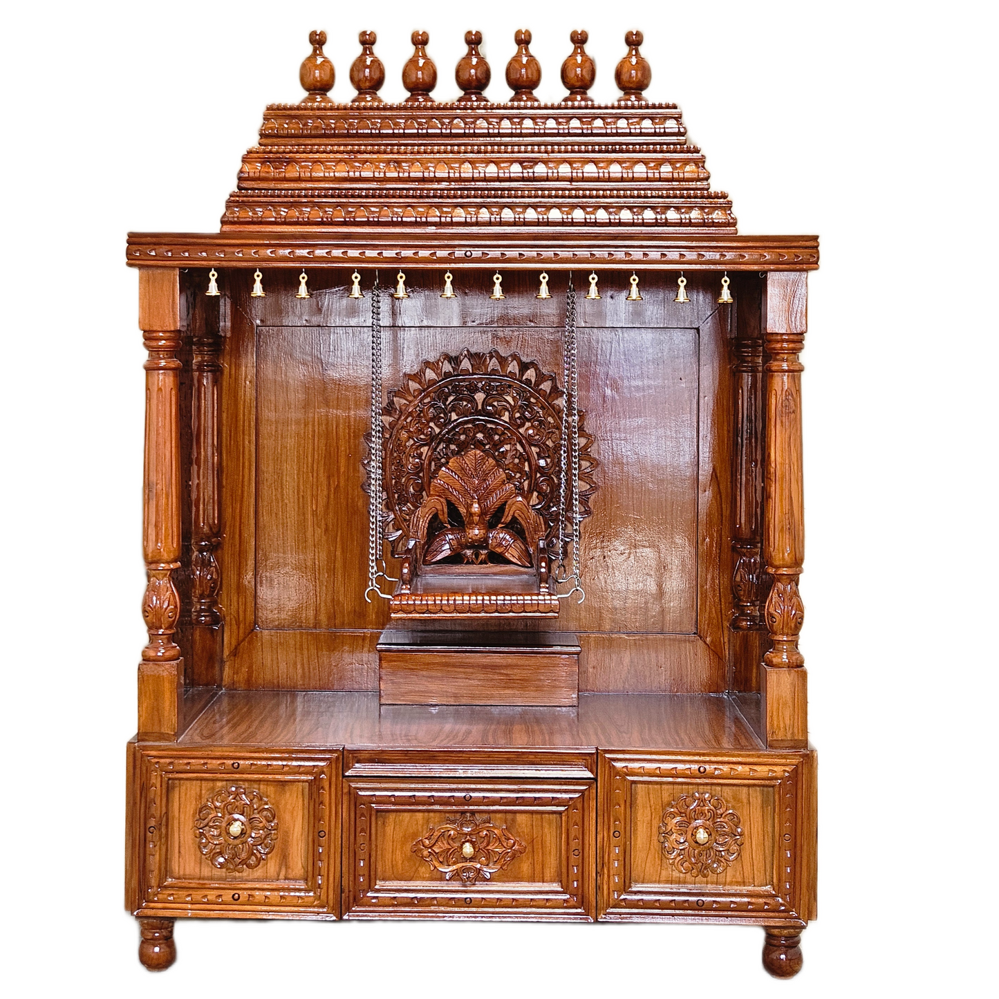 Designer Wooden Gopuram Temple with Spacious Drawers