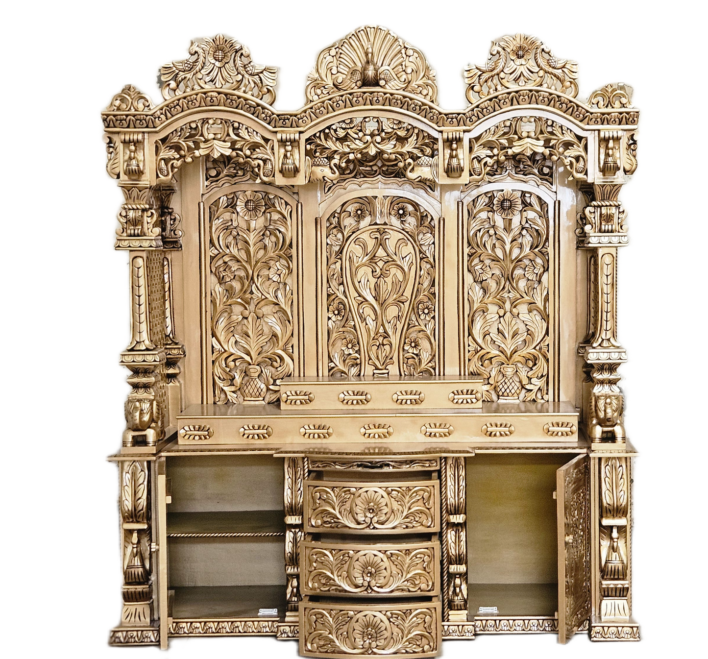 Premium Handcrafted Wooden Temple with Storage Options