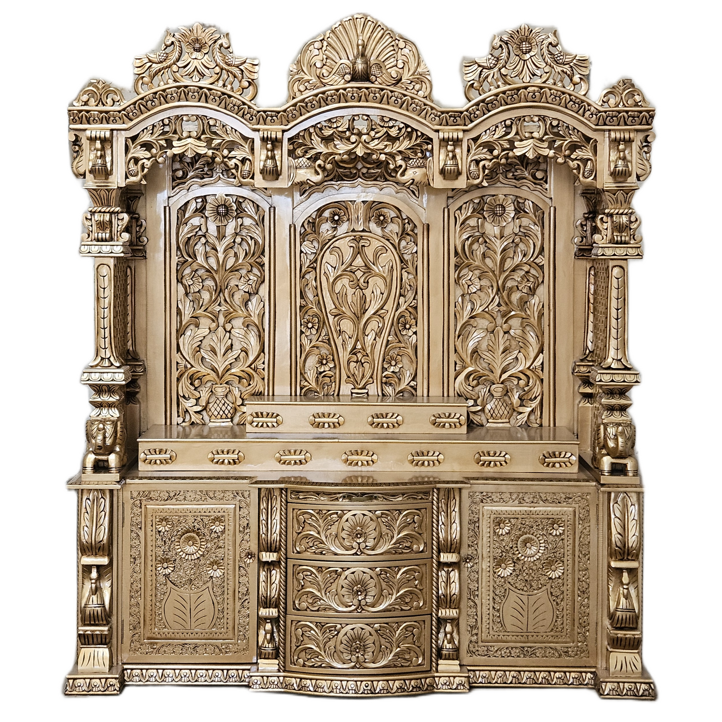 Premium Handcrafted Wooden Temple with Storage Options