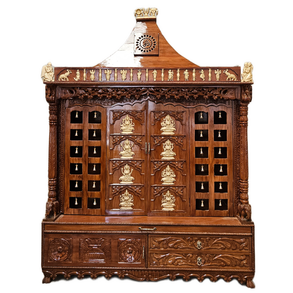 Elegant Wooden Asthalaxmi Pooja Mandir with LED Om | Customizable Design for South India