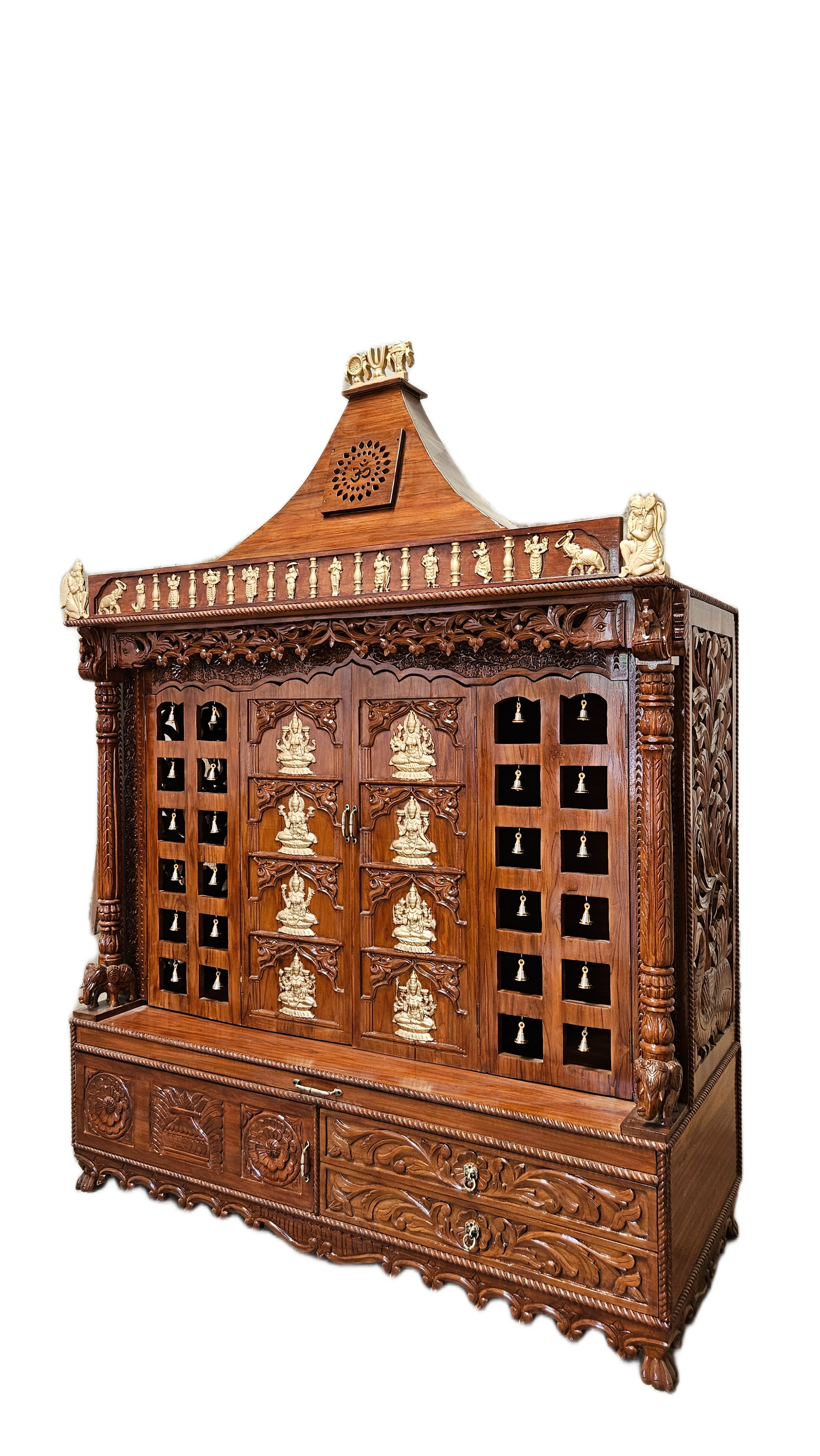 Elegant Wooden Asthalaxmi Pooja Mandir with LED Om | Customizable Design for South India