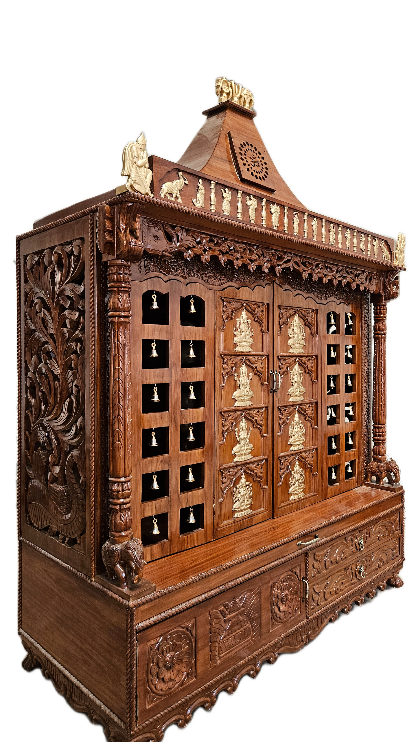 Elegant Wooden Asthalaxmi Pooja Mandir with LED Om | Customizable Design for South India