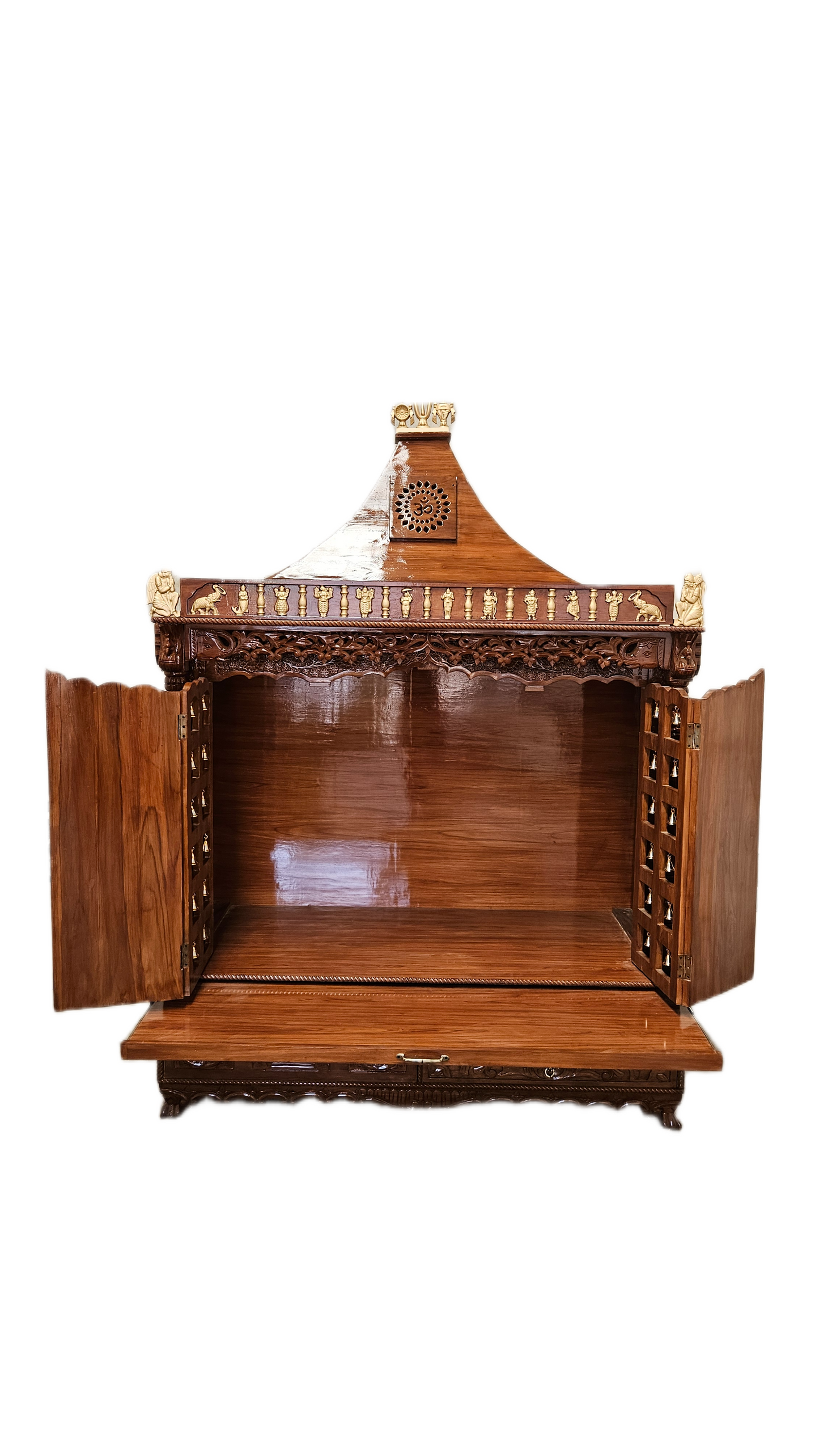Elegant Wooden Asthalaxmi Pooja Mandir with LED Om | Customizable Design for South India