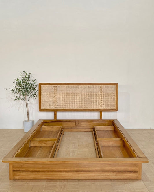 Wooden Rattan Bed – Timeless Bohemian Charm