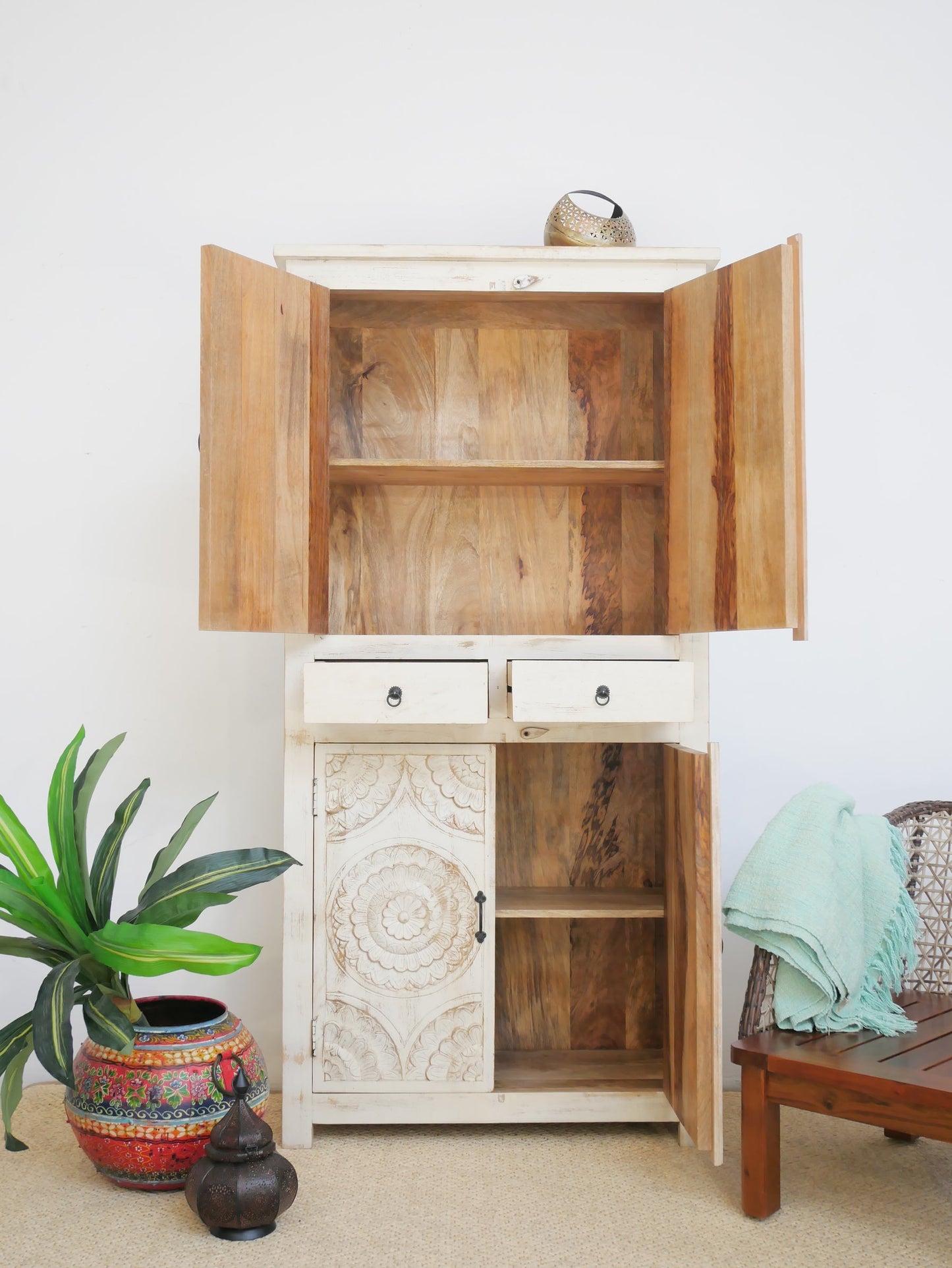Classic Wooden Storage Unit with Antique Carved Style