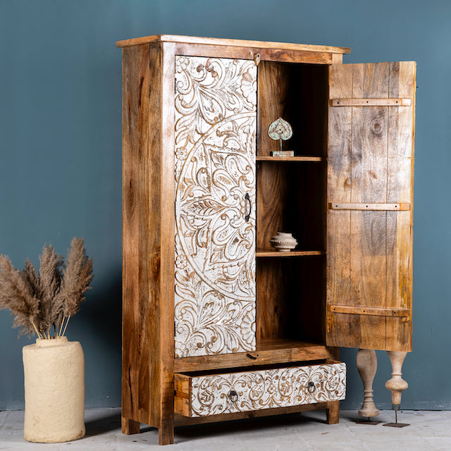 Luxury Carved Storage Cabinet with Intricate Wooden Detailing