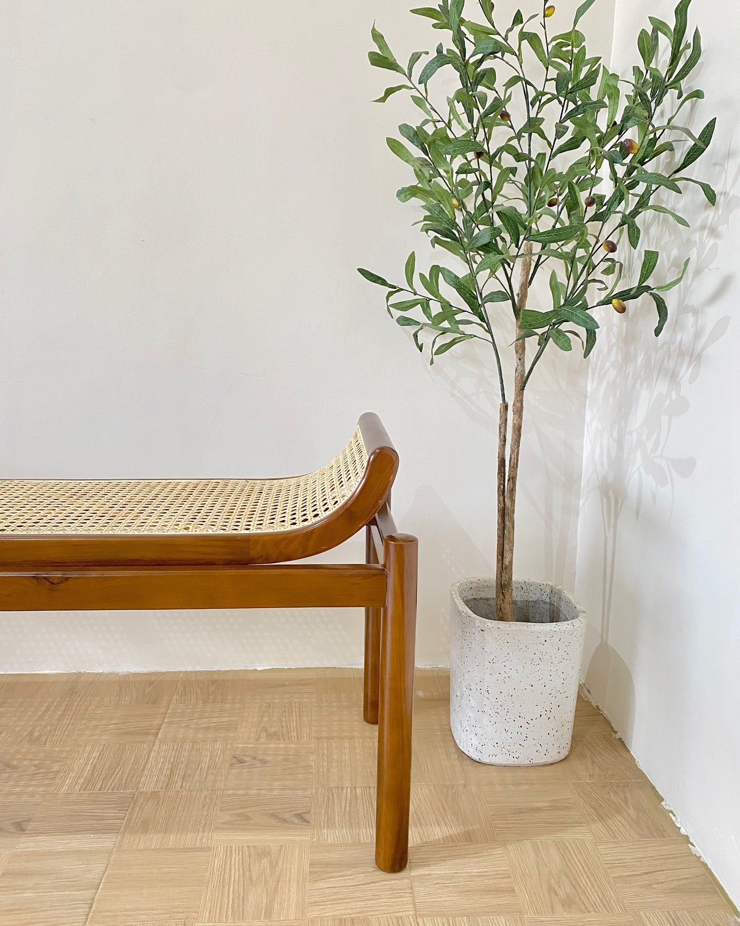 Wooden Cane Bench | Handcrafted Rattan Seating for Home