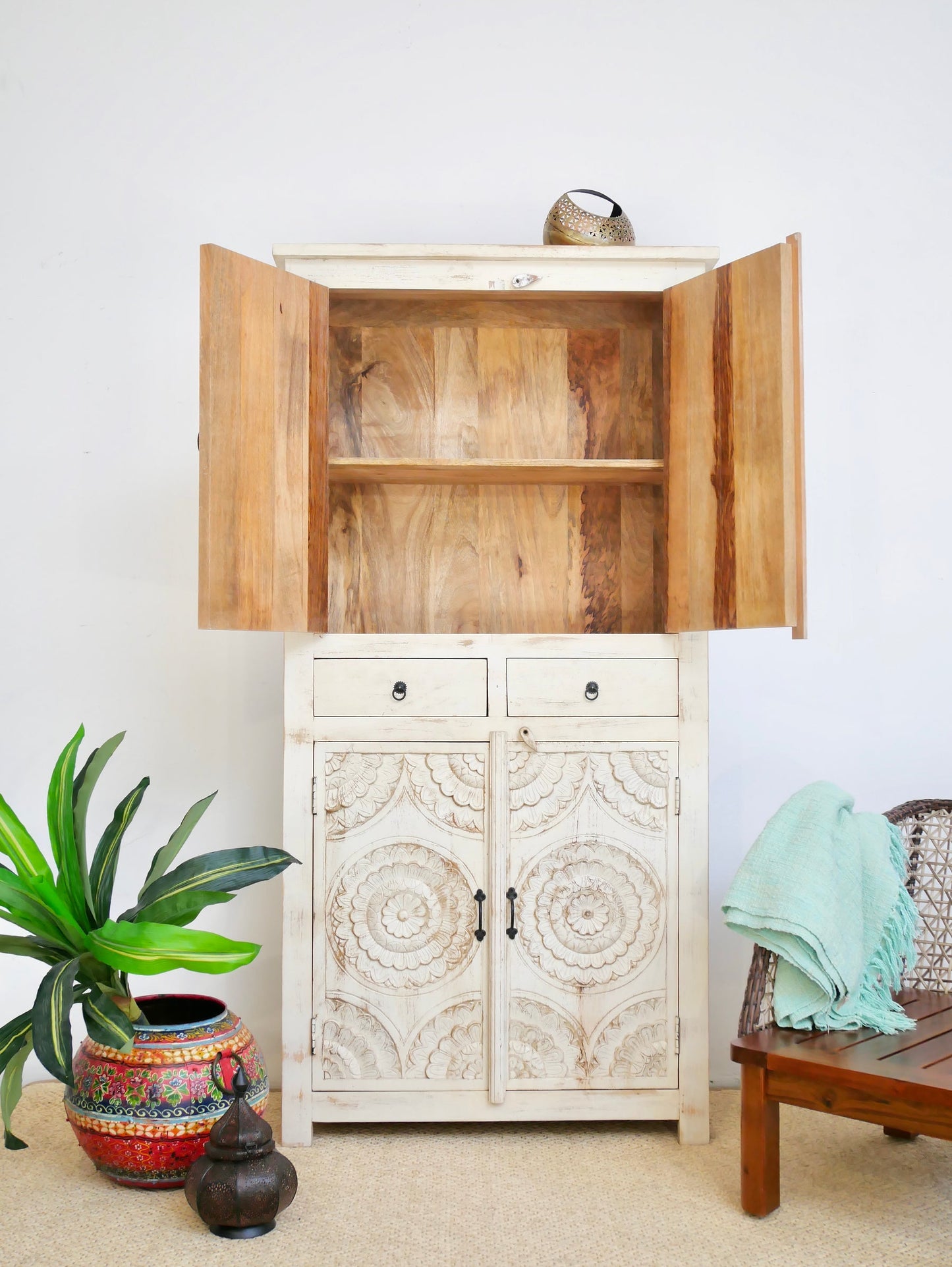 Classic Wooden Storage Unit with Antique Carved Style
