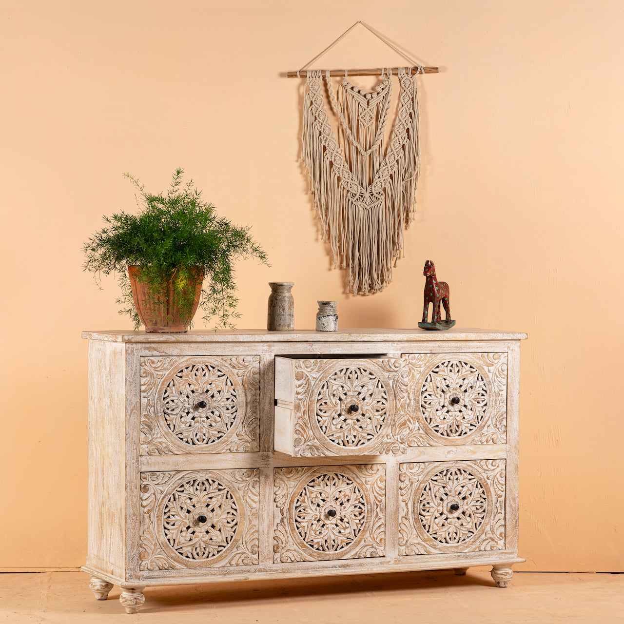 Elegant Carved Wooden Storage Cabinet with Antique Detailing