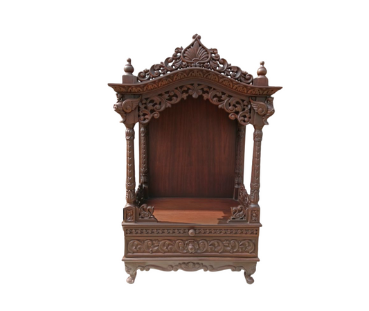 Handcrafted Solid Wood Mandir with Carved Details