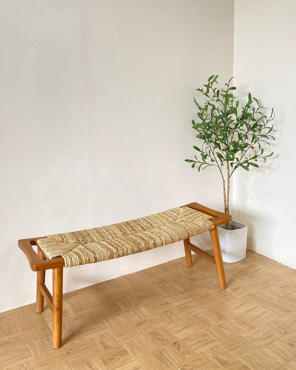 Handcrafted Cane & Wood Bench for Living Room