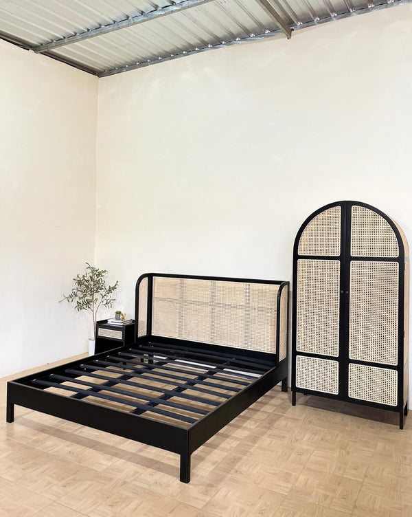 Premium Solid Wood Bed with Rattan Detailing