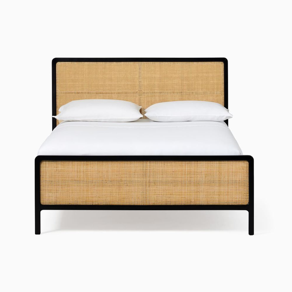 Minimal Rattan Bed | Handcrafted Wooden Bed with Natural Cane Weaving