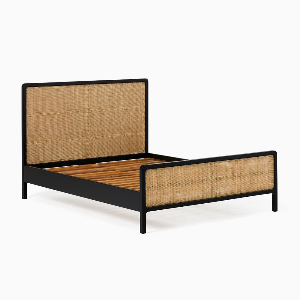 Minimal Rattan Bed | Handcrafted Wooden Bed with Natural Cane Weaving