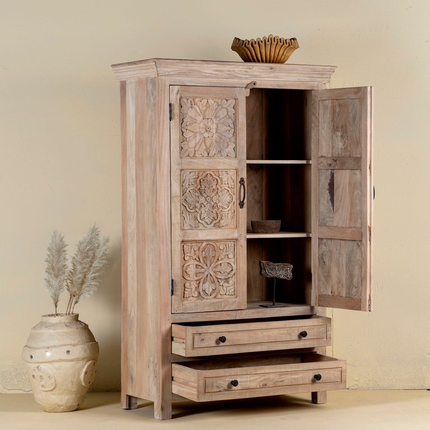 Classic Antique Carved Wooden Storage Cabinet for Interiors