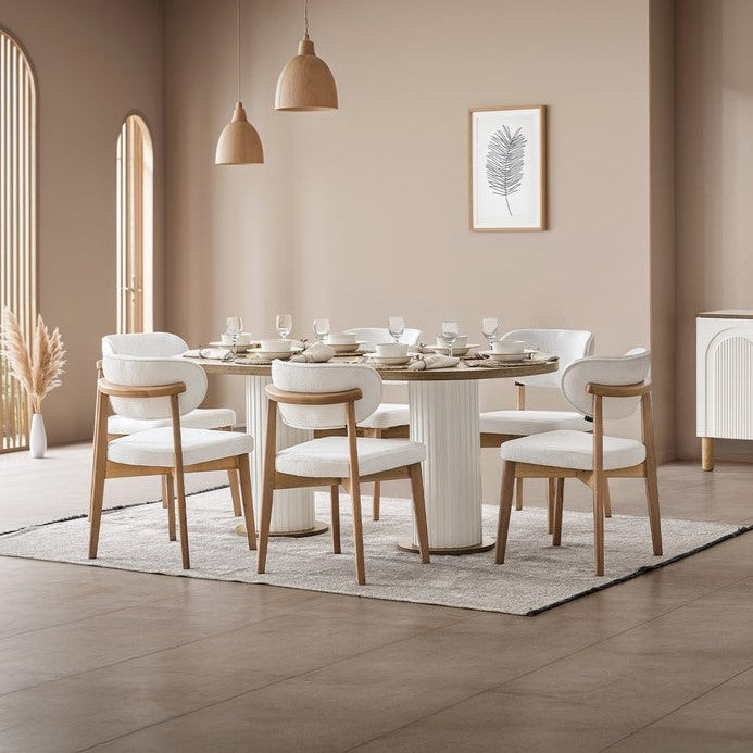 Modern Wooden Dining Table Set with Upholstered Chairs