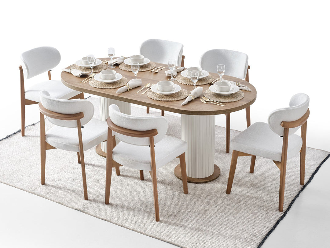 Modern Wooden Dining Table Set with Upholstered Chairs