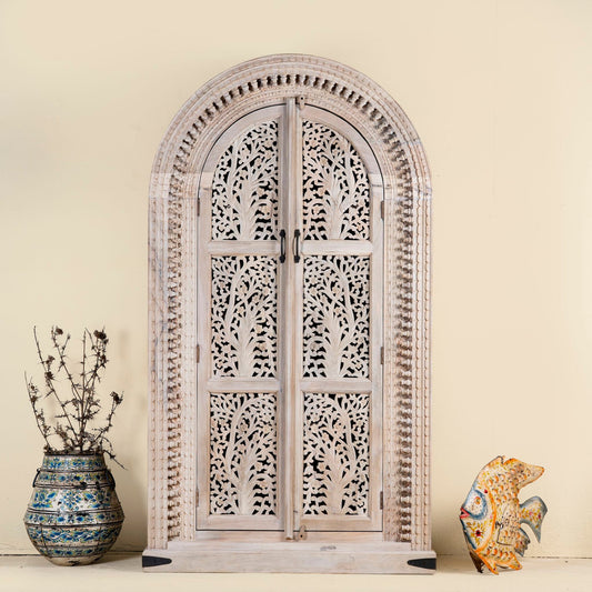 Handcrafted Carved Wooden Cabinet with Elegant Finish