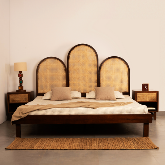 Handcrafted Wooden Rattan Bed – Natural Elegance for Your Bedroom