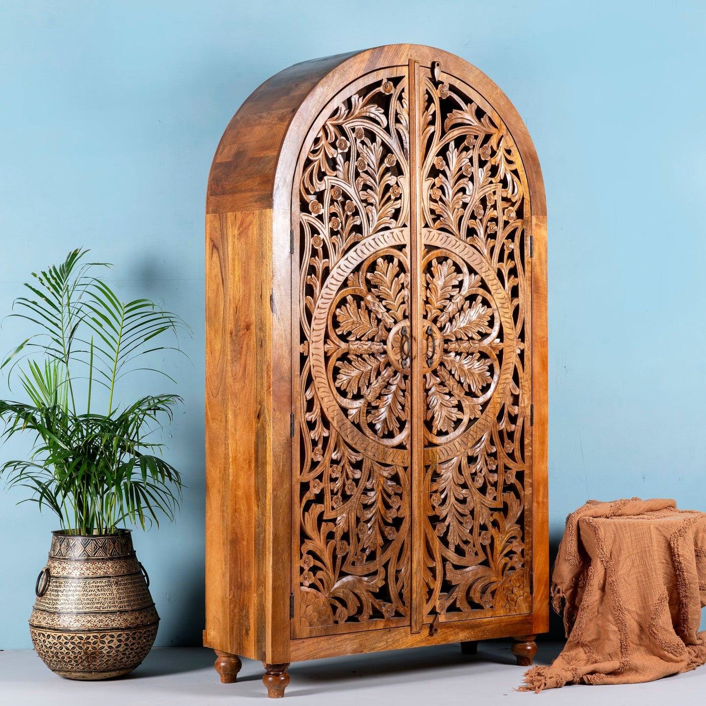 Elegant Handcrafted Carved Wooden Storage Cabinet
