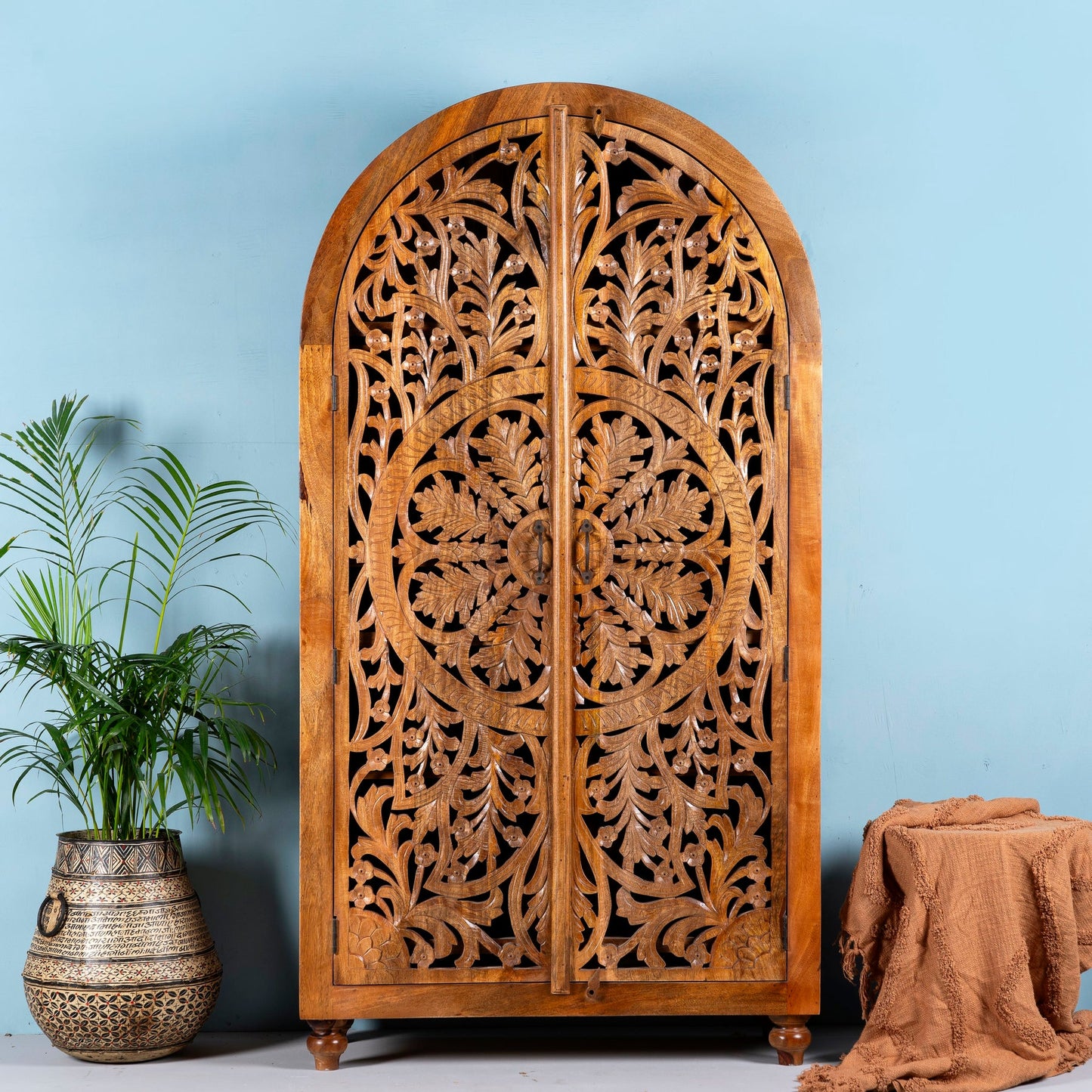 Elegant Handcrafted Carved Wooden Storage Cabinet