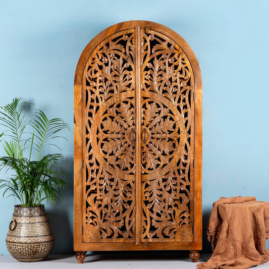 Elegant Handcrafted Carved Wooden Storage Cabinet