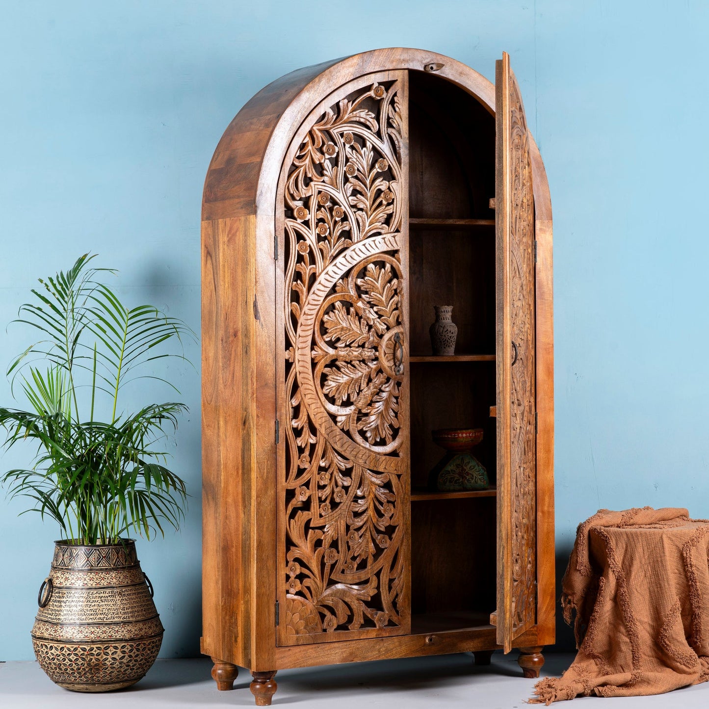 Elegant Handcrafted Carved Wooden Storage Cabinet