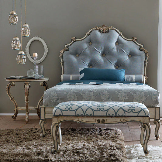 Hand-Carved Wooden Bed with Royal-Inspired Headboard