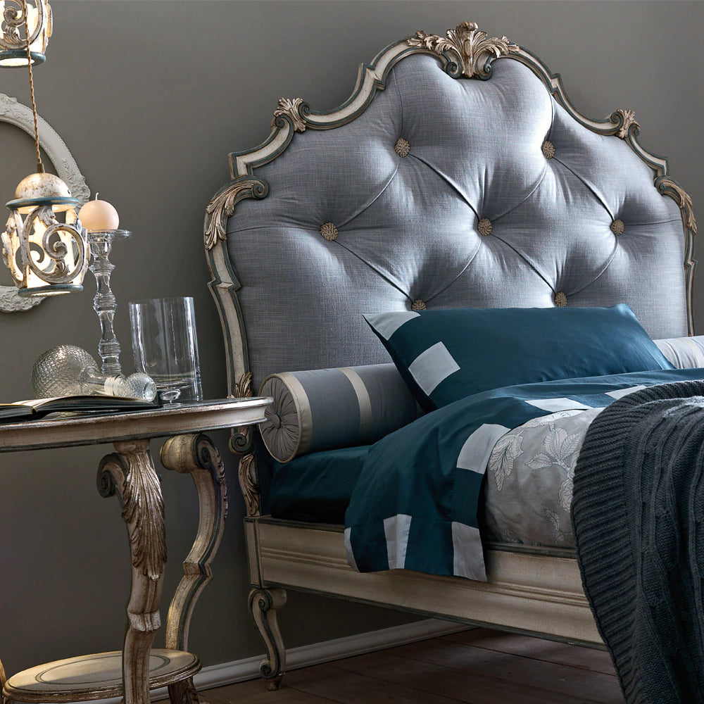 Hand-Carved Wooden Bed with Royal-Inspired Headboard