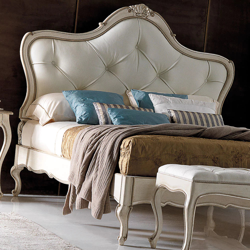 Antique Wooden Bed with Hand-Carved Elegance