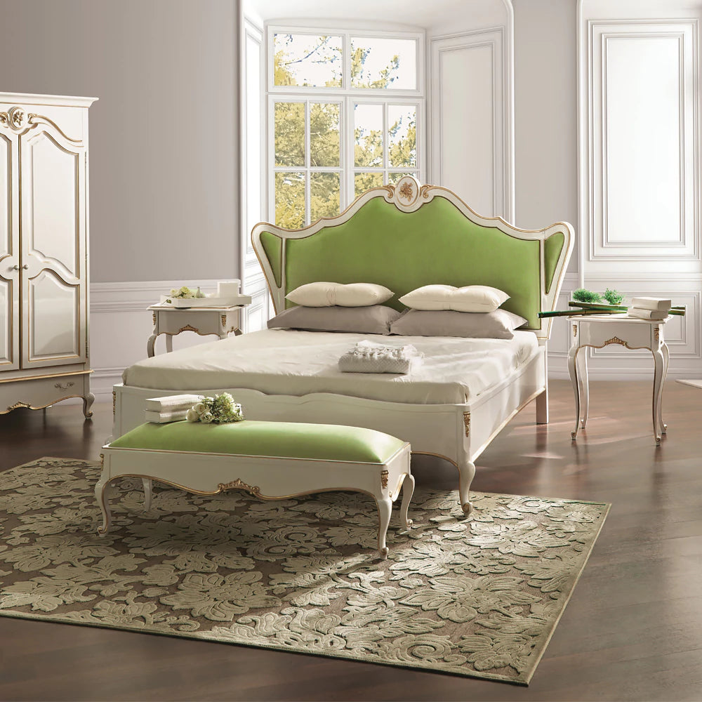 Classic Wooden Carved Bed with Upholstered Panel