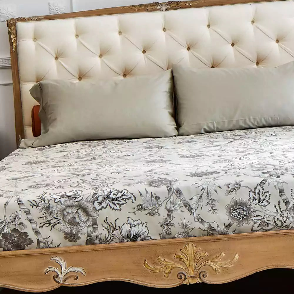 Regal Designer Bed with Hand-Carved Wooden Frame