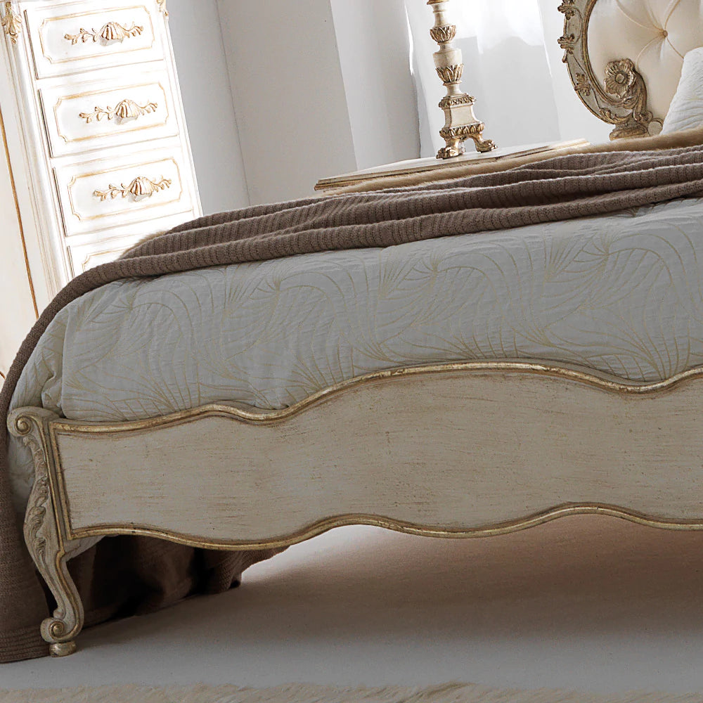 Handcrafted Ornate Wooden Carved Bed with Upholstery