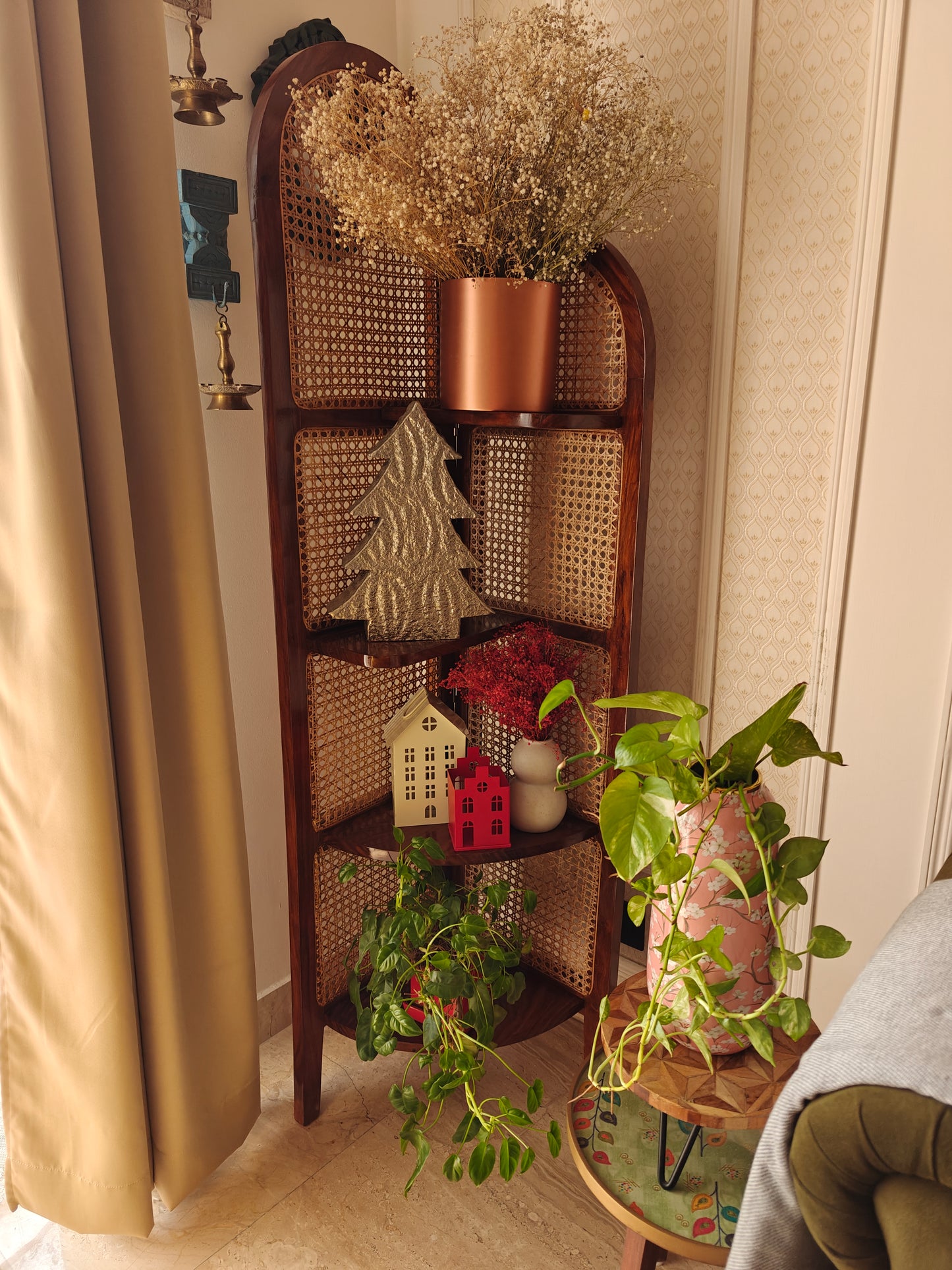 Handcrafted Wooden Cane Screen | Natural Rattan Partition