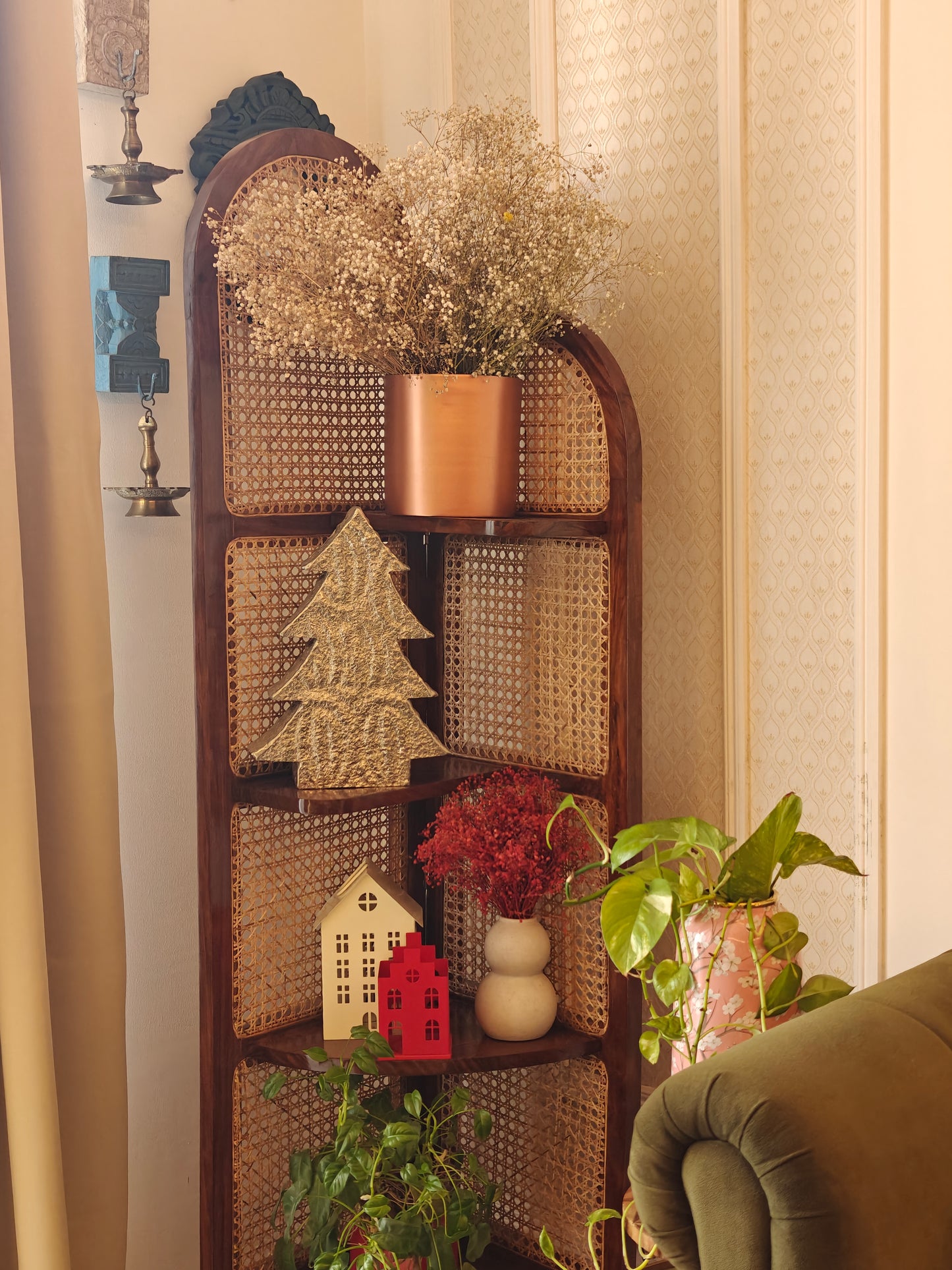 Handcrafted Wooden Cane Screen | Natural Rattan Partition