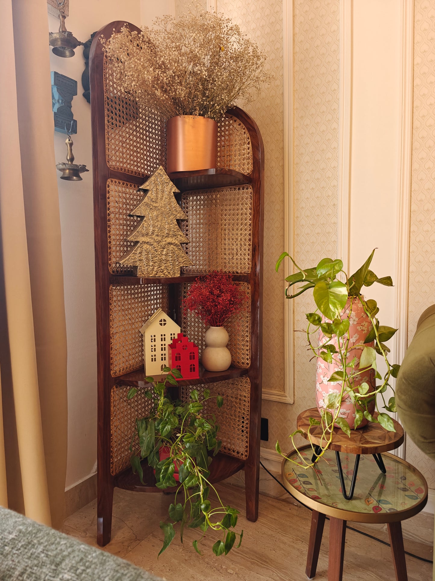 Handcrafted Wooden Cane Screen | Natural Rattan Partition