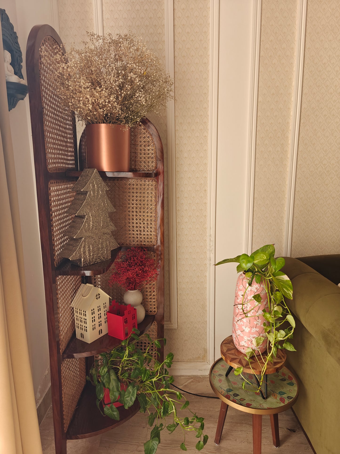 Handcrafted Wooden Cane Screen | Natural Rattan Partition