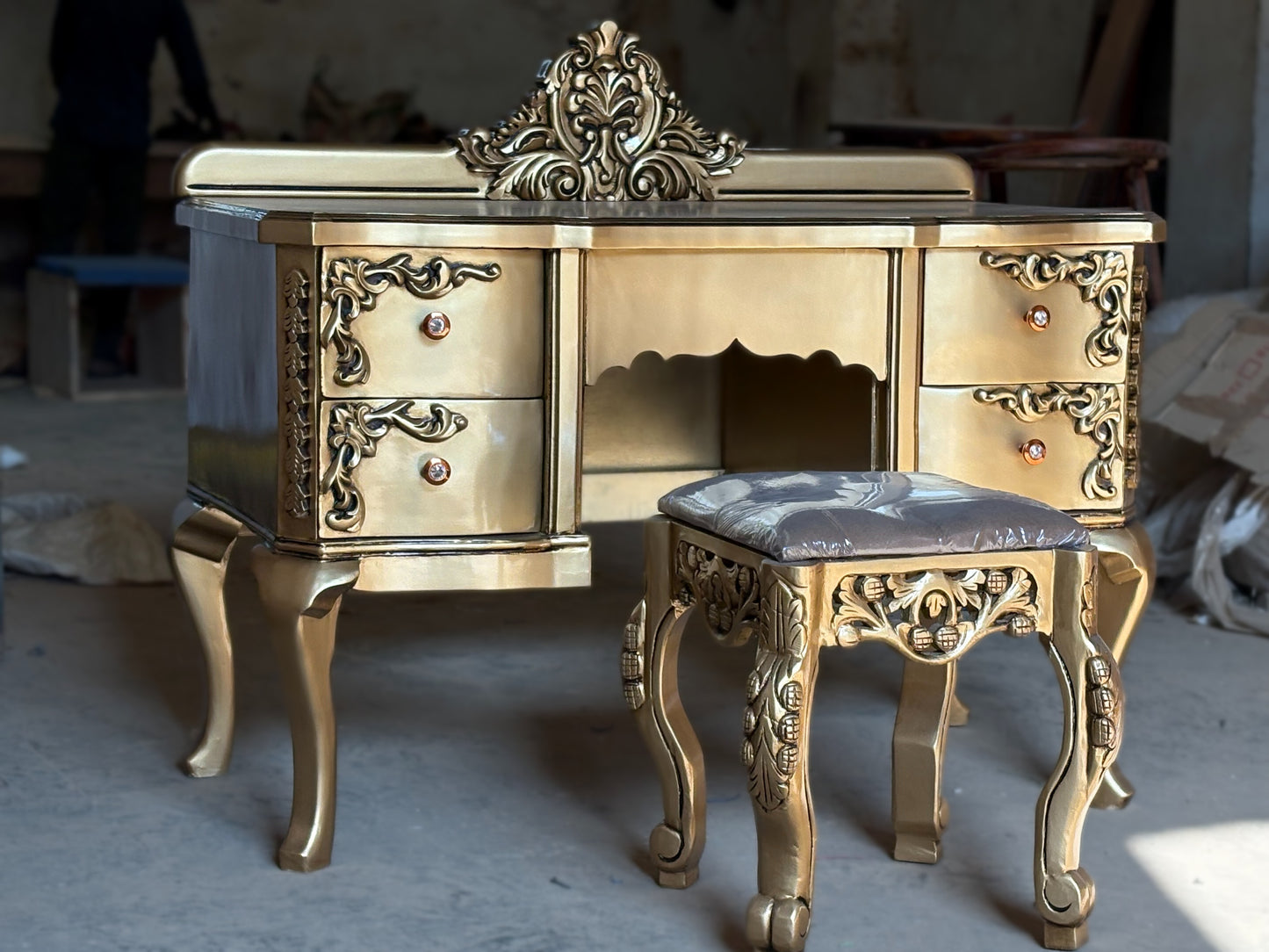 Premium Solid Wood Dressing Table with Mirror & Storage