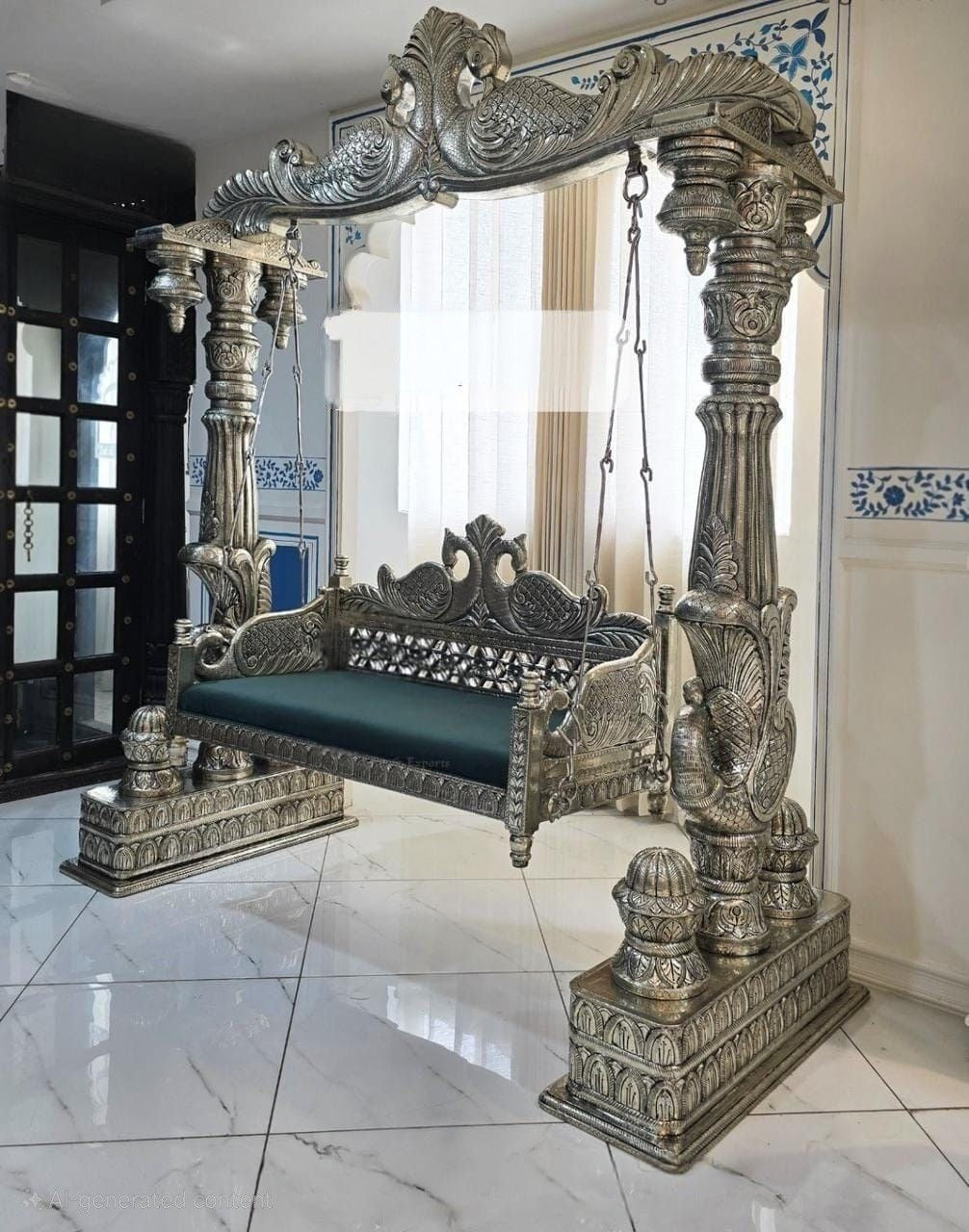 Classic Maharaja Style Wooden Jhula | Royal Teak Finish Handcrafted Swing