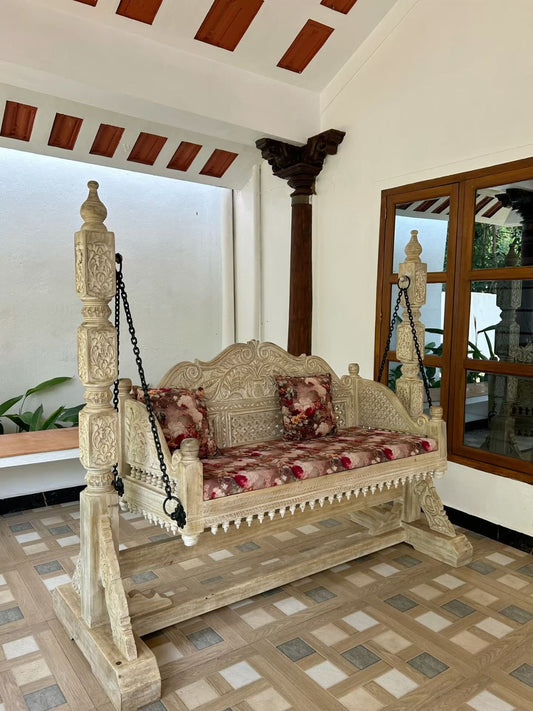 Luxury Royal Teak Wooden Jhula | Antique Hand-Carved Swing Set