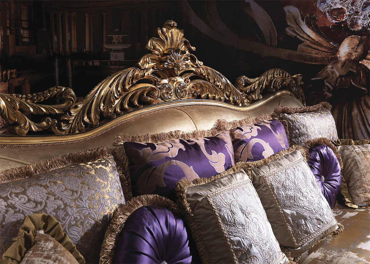 Ornate Hand-Carved Sofa Set with Upholstered Seating