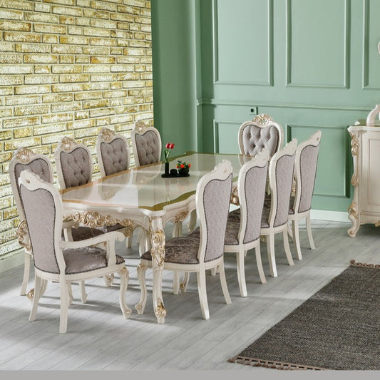 Luxury Carved Dining Set with Velvet Upholstery and Solid Wood Frame