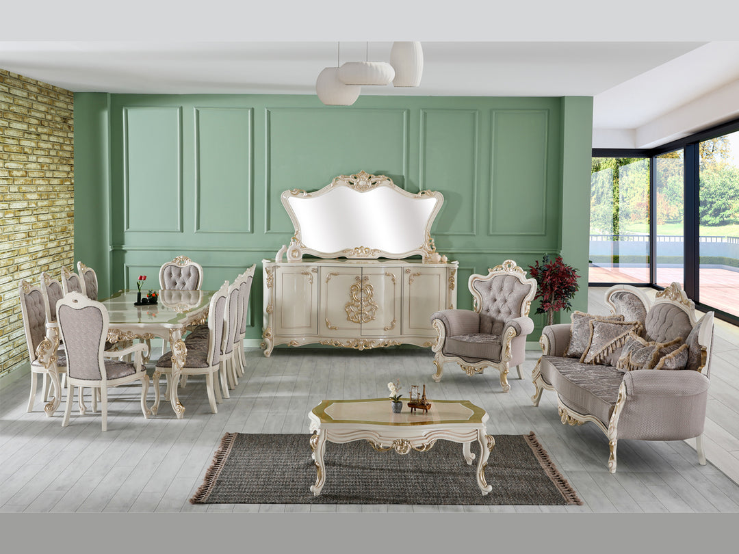 Luxury Carved Dining Set with Velvet Upholstery and Solid Wood Frame