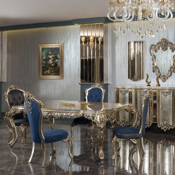 Traditional Indian Carved Wooden Dining Table Set – Premium Home Décor