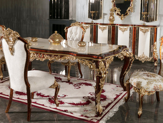 Artisan-Made Royal Wooden Dining Set with Rich Detailing and Classic Finish